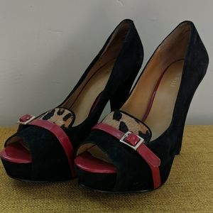 Cheetah Black and Red Platform Heels